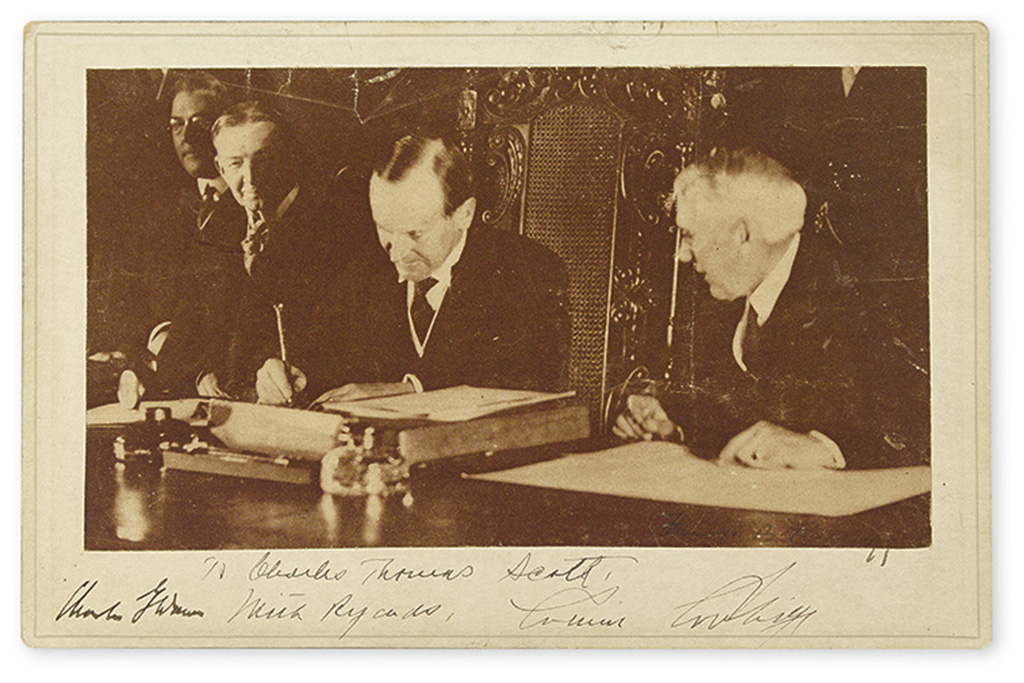COOLIDGE, CALVIN. Photograph Signed and Inscribed, To Charles Thomas Scott, / With Regards,